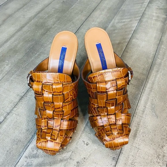 New Ralph Lauren Purple Label Woven Leather Clog Heels Women’s Size 9.5 - Picture 3 of 8